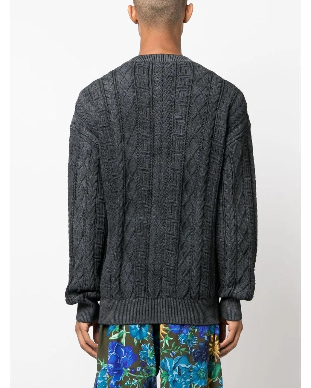 Versace Black Greca Cable-Knit Jumper for men