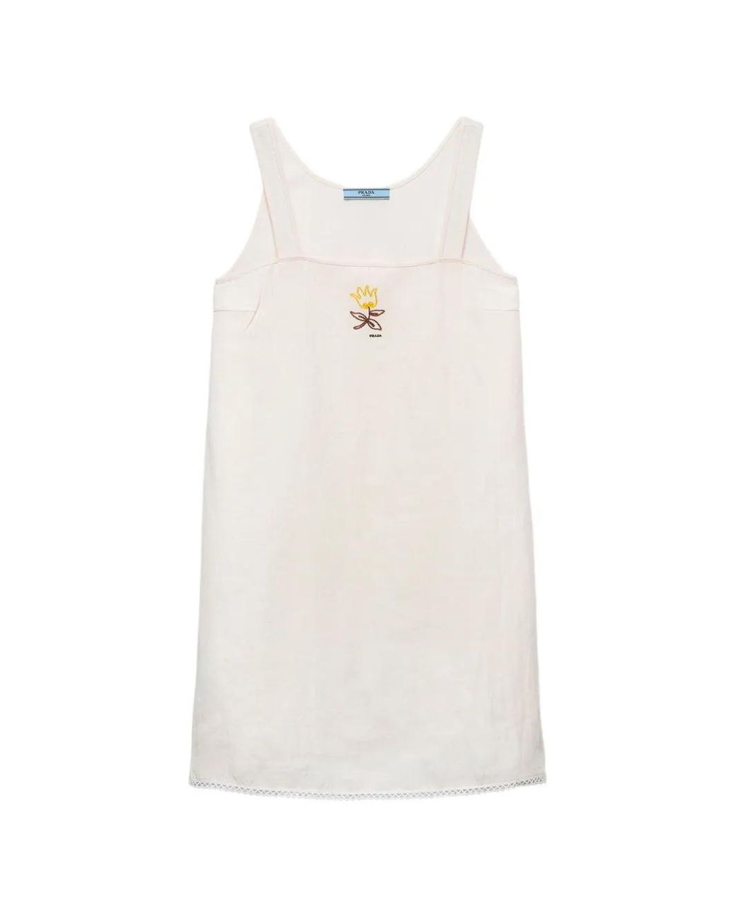 Prada White Embroidered Slubbed Fabric Mini-Dress