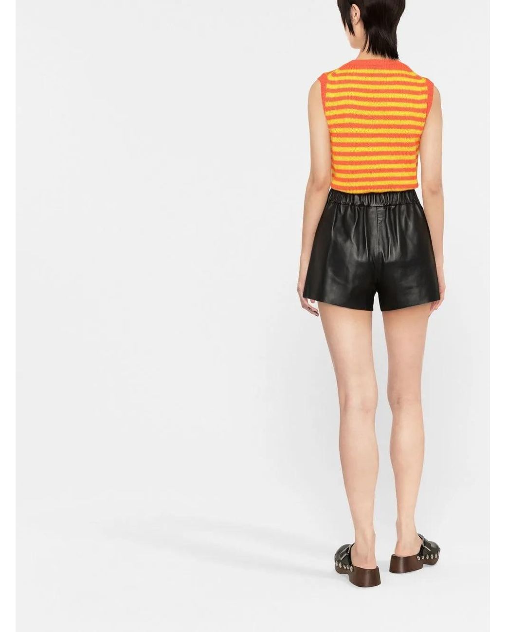 RED Valentino Black Elasticated Waist Leather Mini Shorts