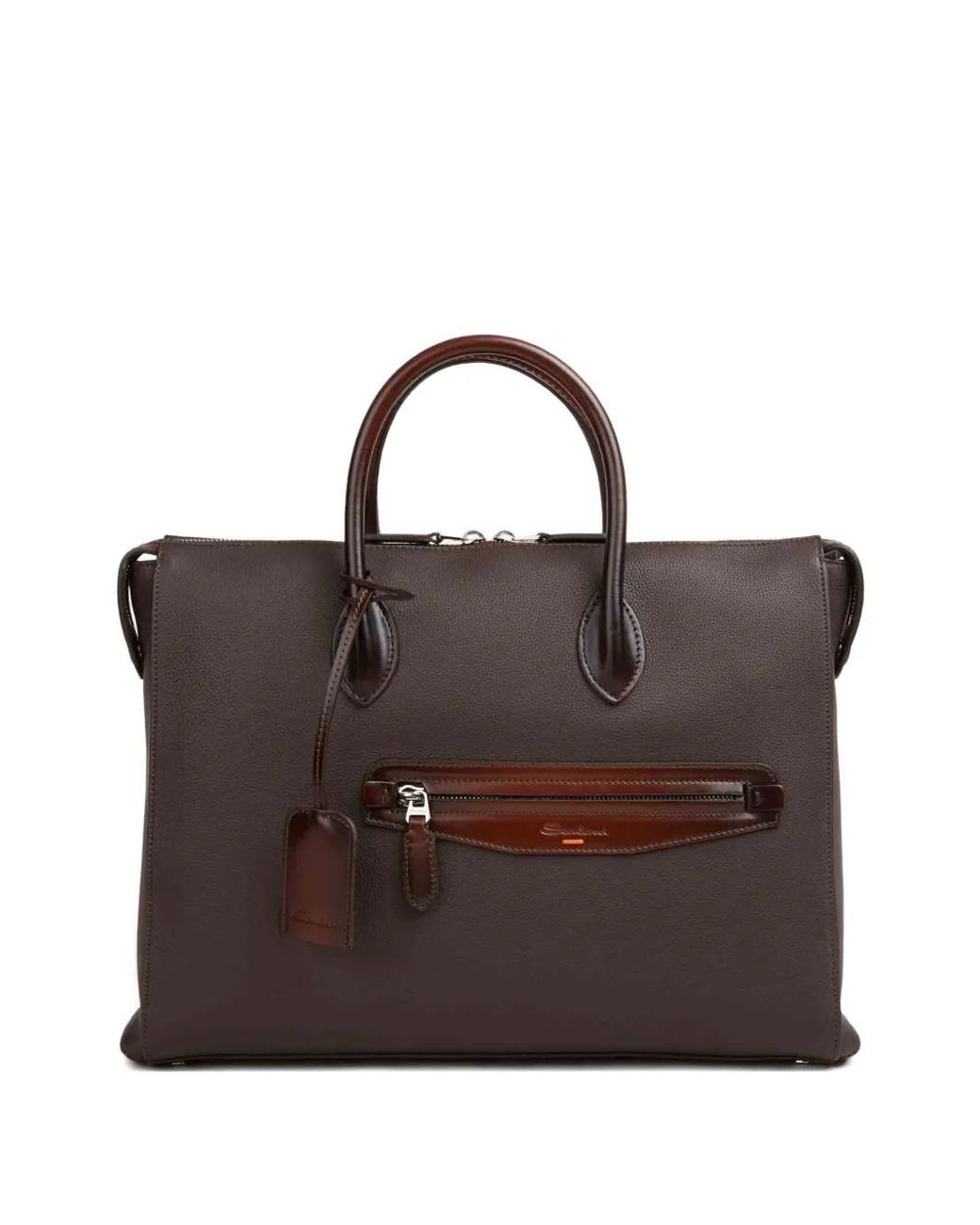 Santoni Brown Grained-Leather Briefcase for men