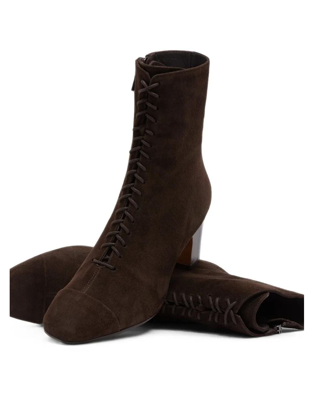 CAREL PARIS Black Colette Lace-Up Suede Ankle Boots