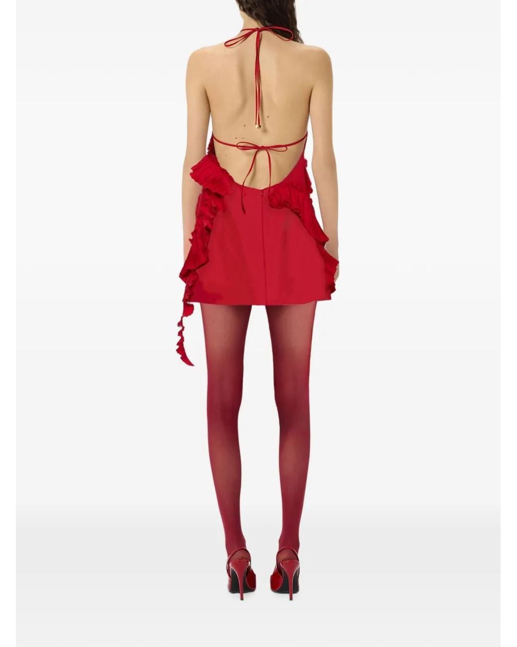 Blumarine Red Pleated-Rose Mini Dress