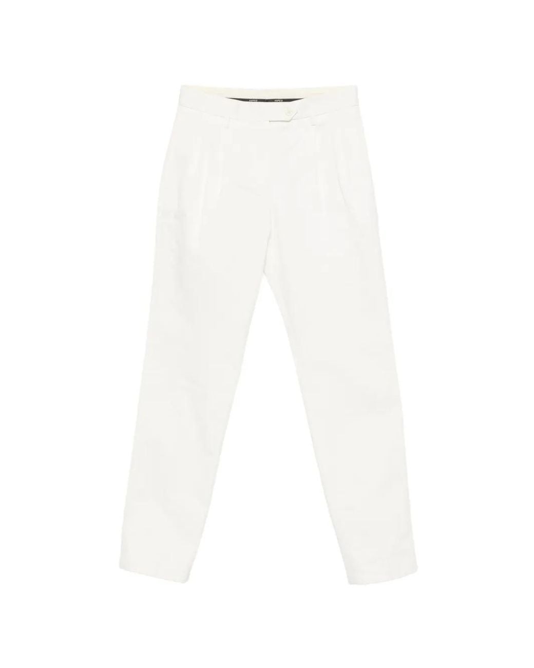Aspesi White Double-Pleated Cotton Trousers