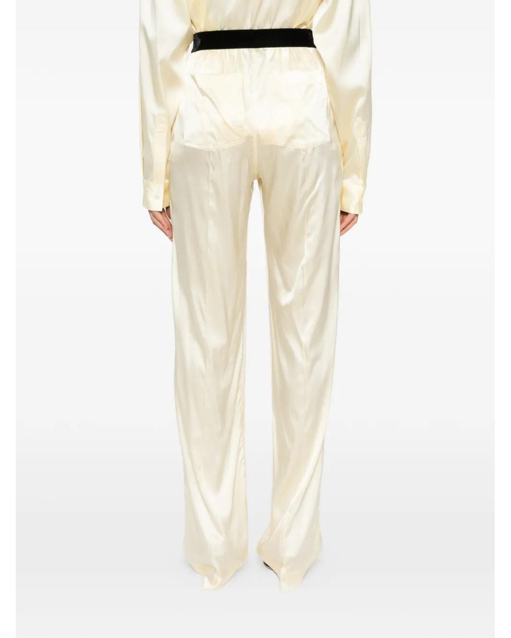 Tom Ford Natural Cream Banded Waist Straight-Leg Pants