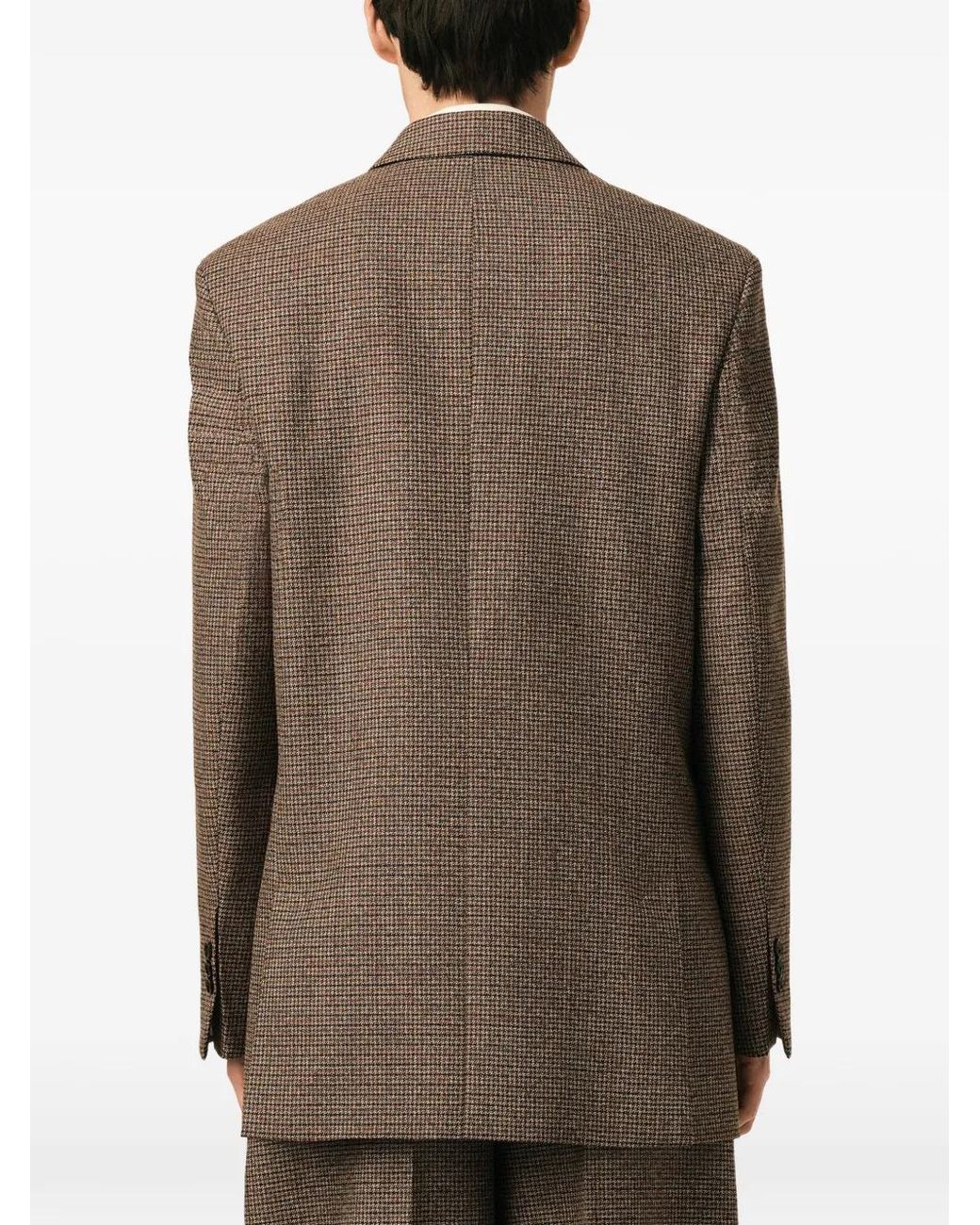 AMI Brown Double Breasted Houndstooth Wool Blazer for men