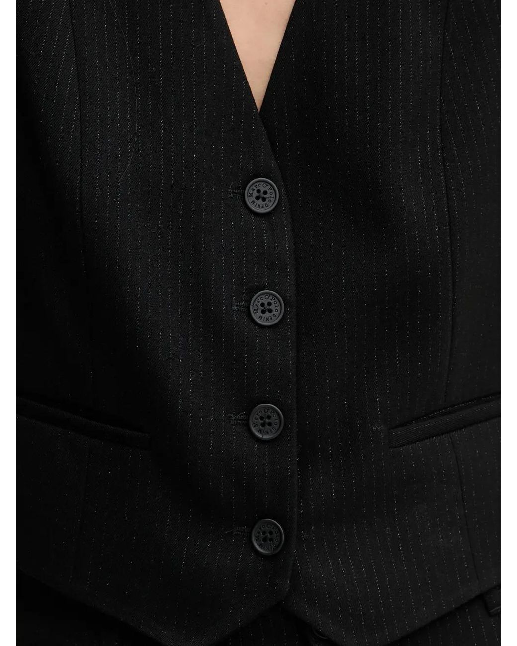 Marc O' Polo Black Button Striped V-Neck Top