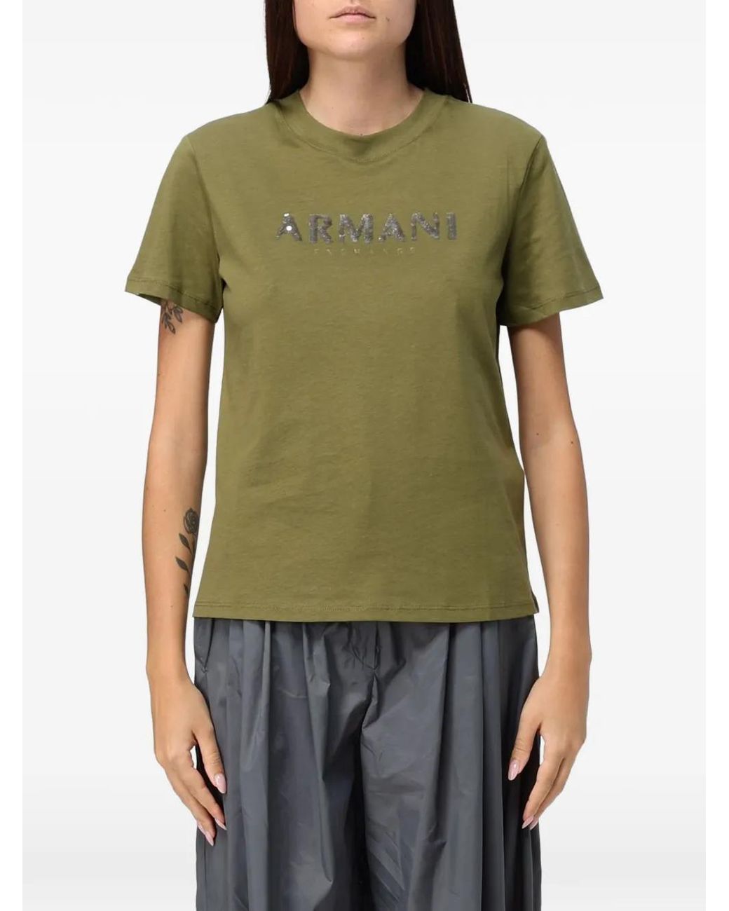 Emporio Armani Green Sequin-Logo T-Shirt