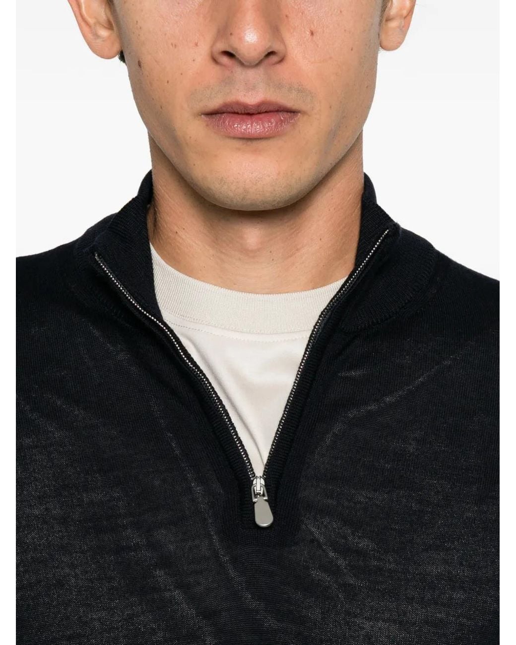 Alberto Gozzi Black Quarter-Zip Wool Sweater for men