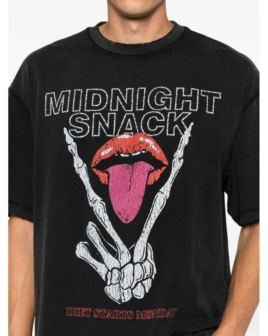 DIET STARTS MONDAY Black Graphic-Print Raw-Edge T-Shirt for men