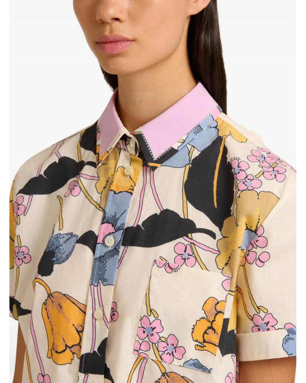 Marni White Floral Print Shirt With Pocket