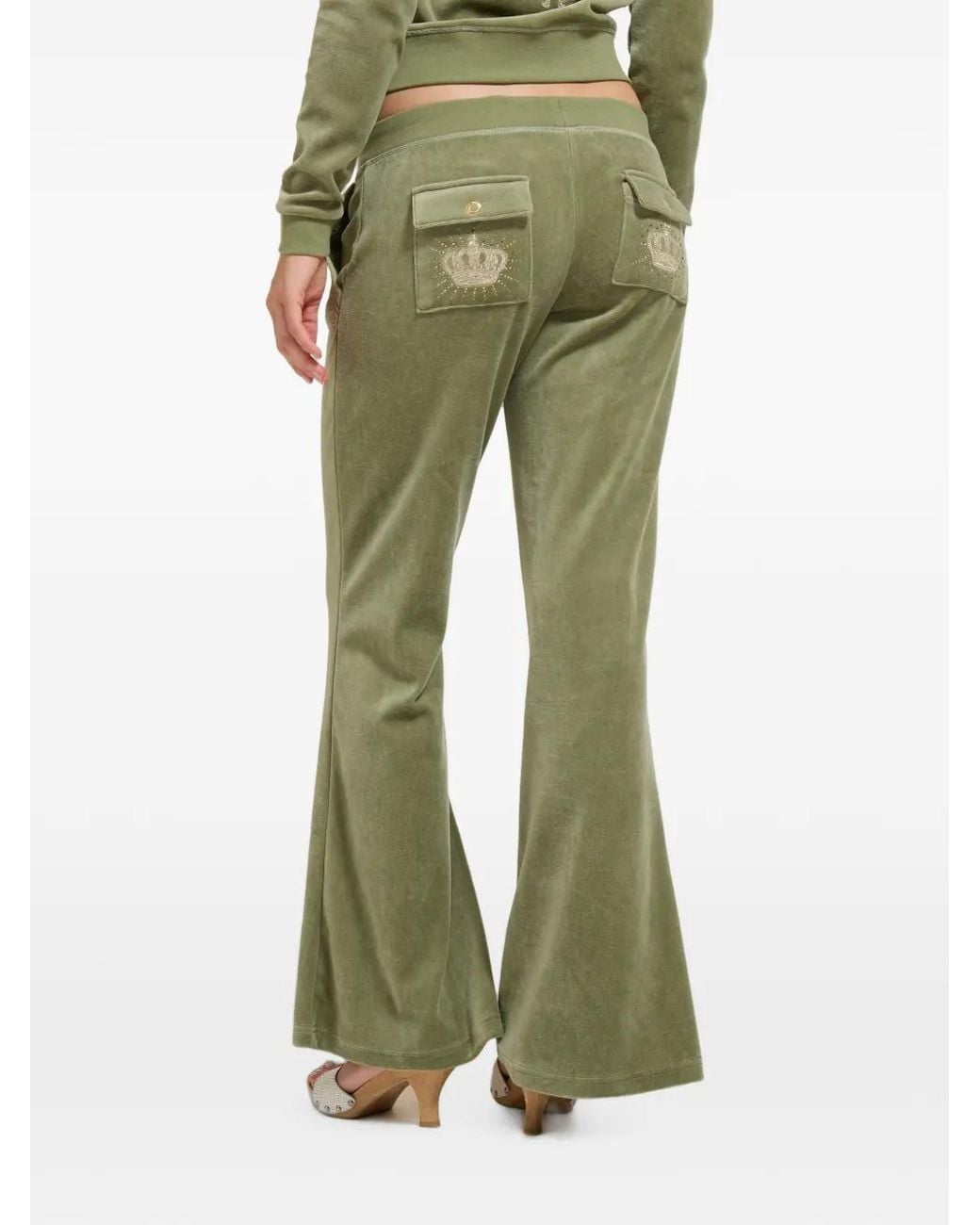 Juicy Couture Green Regal Rebelle Velvet-Effect Track Pants