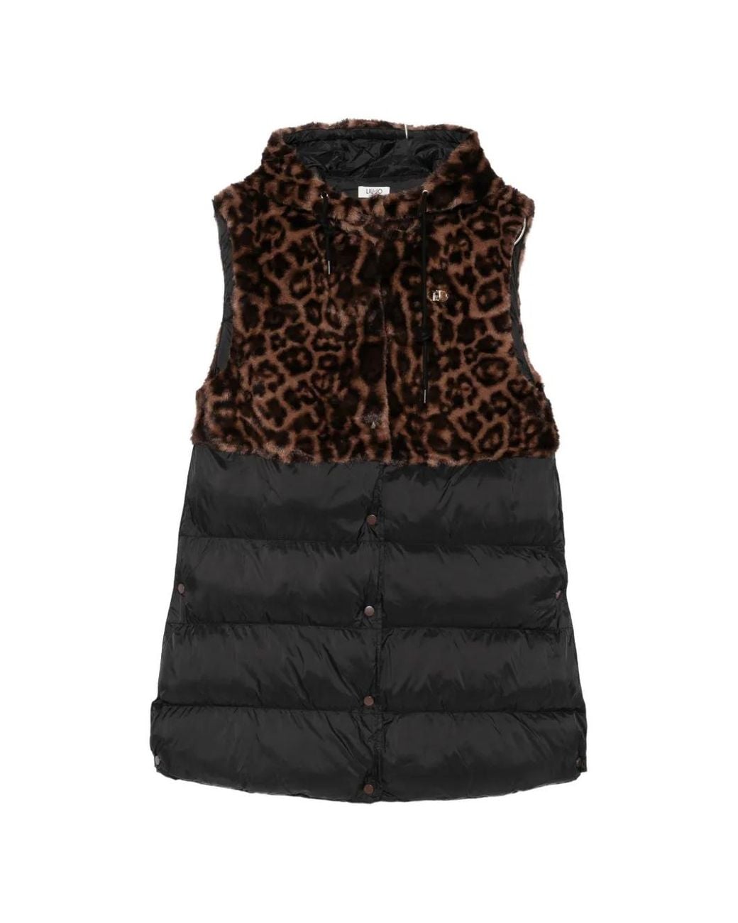 Liu Jo Black Leopard-Print Panel Quilted Gilet