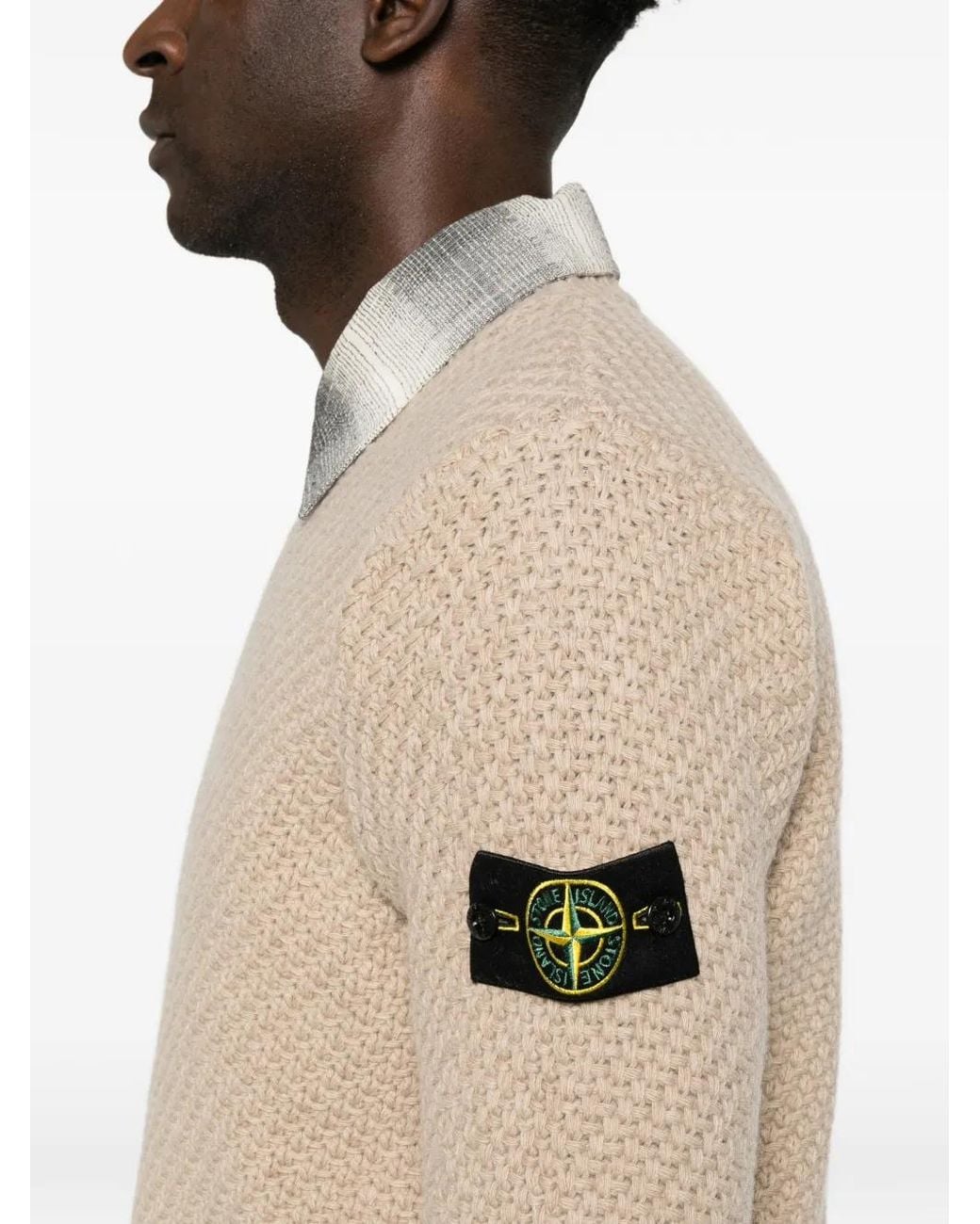 Stone Island Natural Compass Patch Waffle-Knit Sweater for men