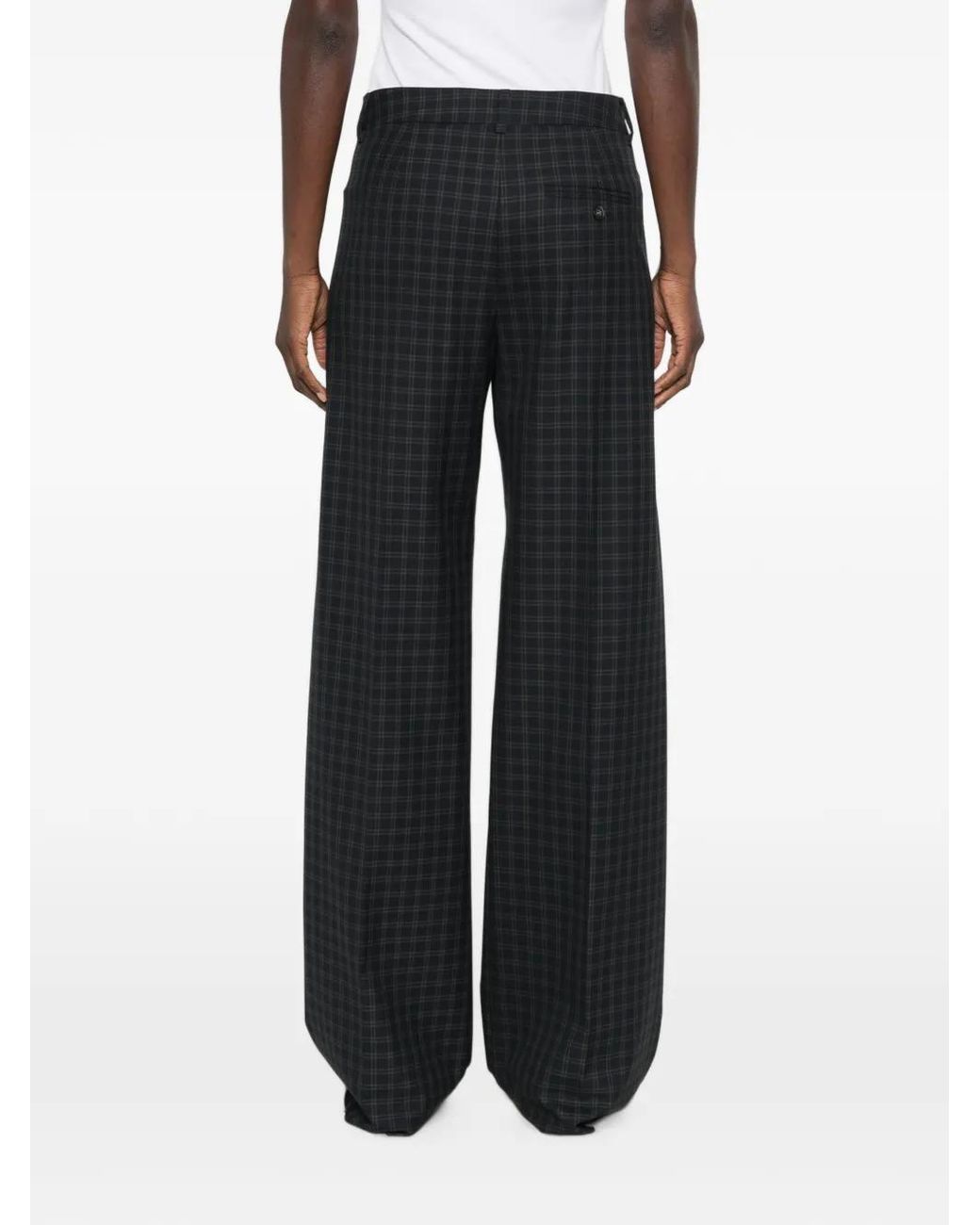 iBlues Black Tartan-Check Wide-Leg Trousers