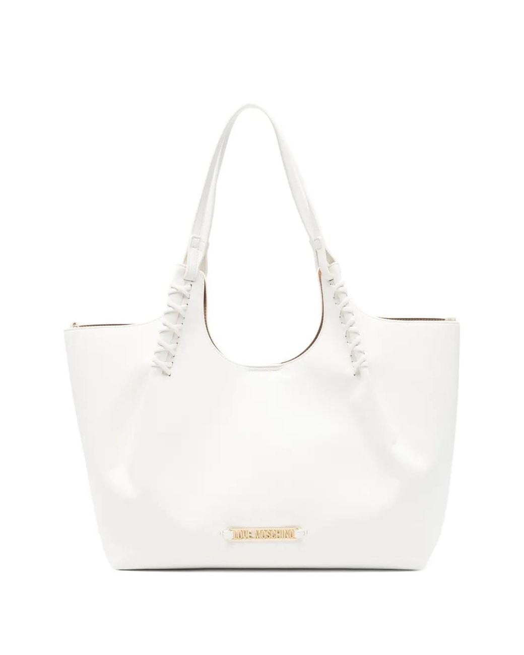 Love Moschino White Logo-Plaque Tote Bag