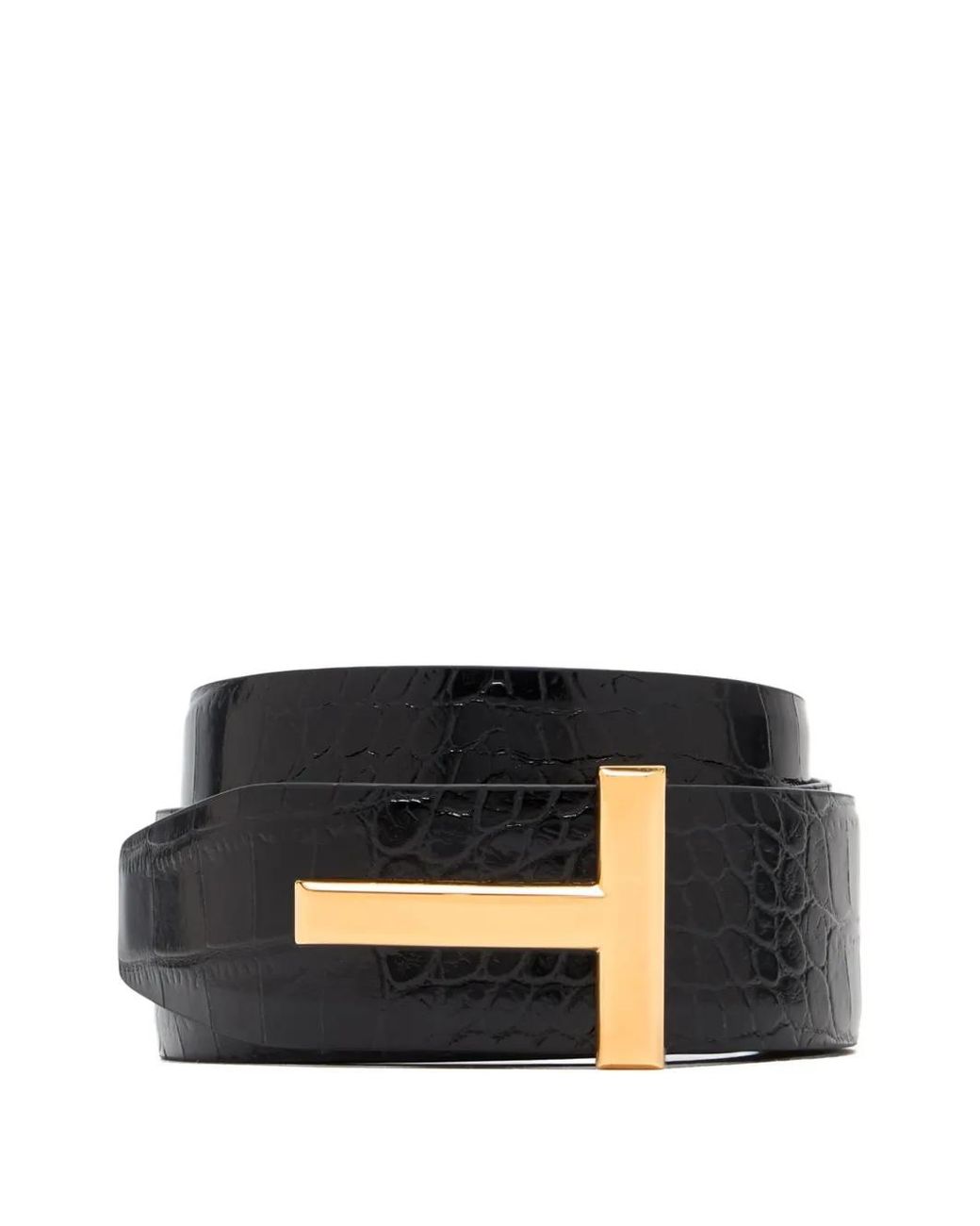 Tom Ford Black Crocodile-Embossed T-Buckle Belt for men
