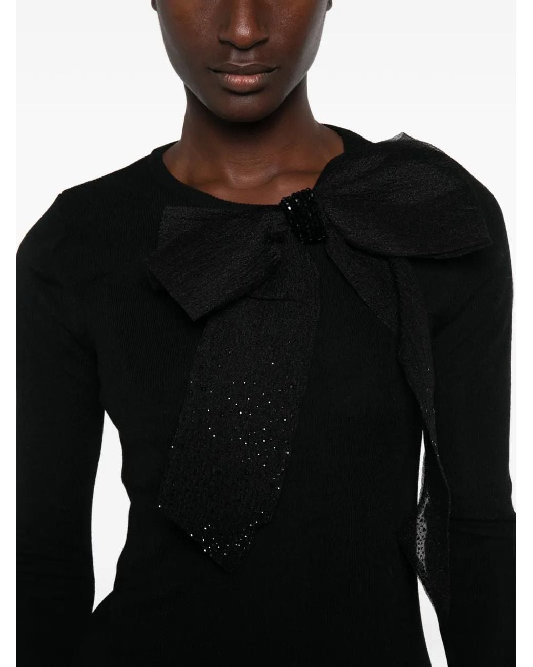 Paperlace Black Bow-Detail Long-Sleeve Blouse