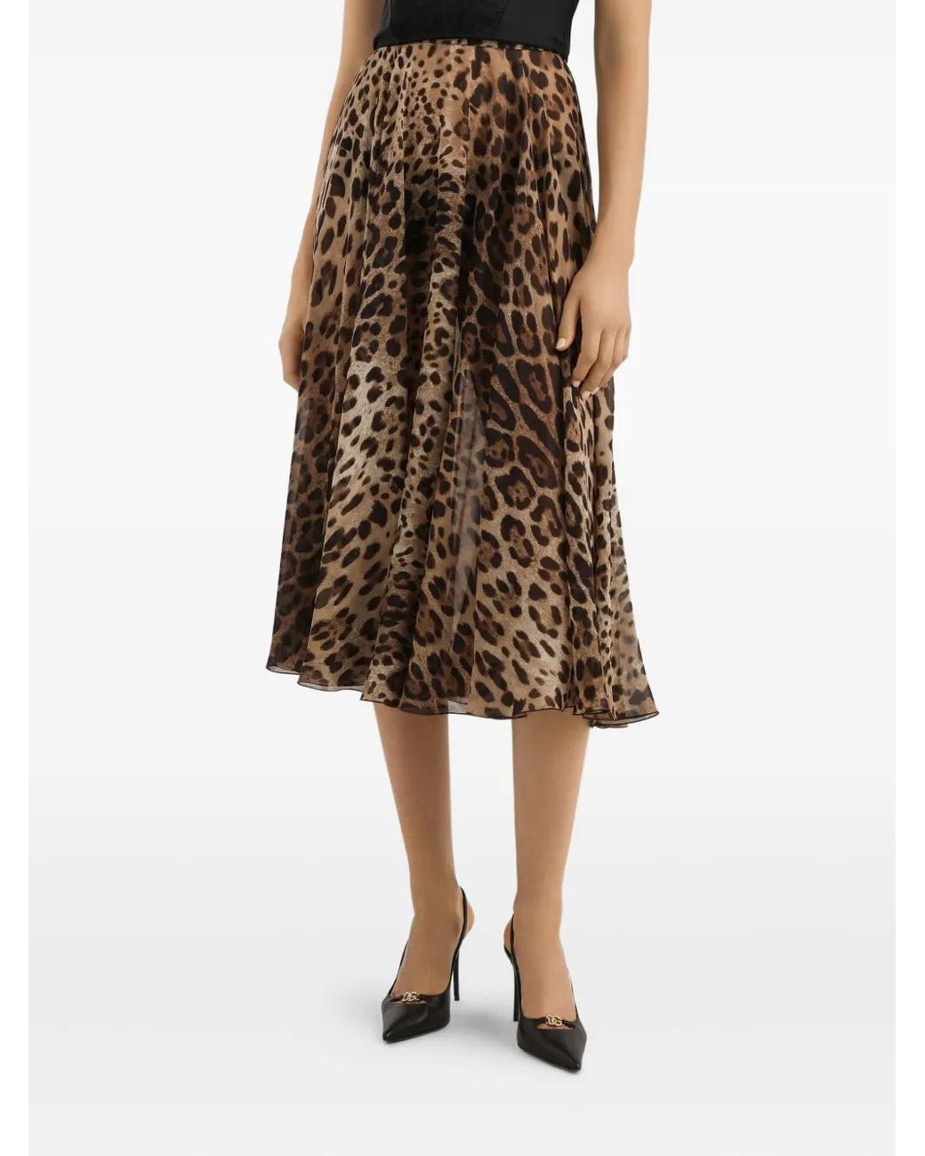 Jupe Mi-Longue À Imprimé Léopard Dolce & Gabbana en coloris Natural