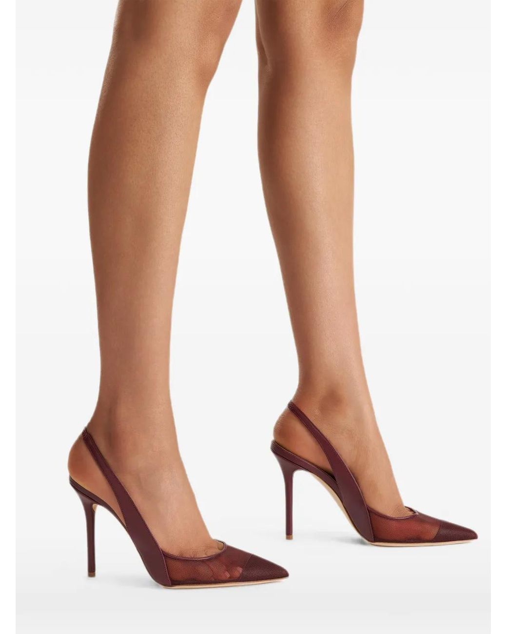Malone Souliers Pink Arc Mesh-Panel Slingback Pumps
