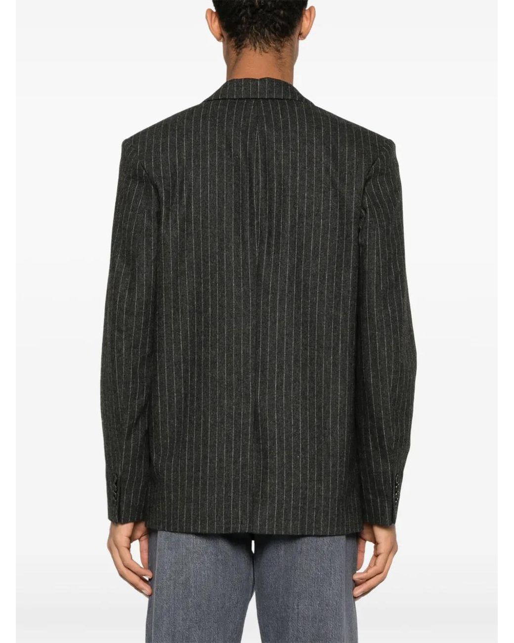 Samsøe & Samsøe Black Single-Breasted Pinstripe-Pattern Blazer for men