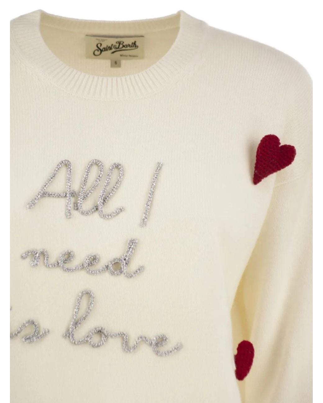 Mc2 Saint Barth Natural Tessa Heart-Appliqué Sweater
