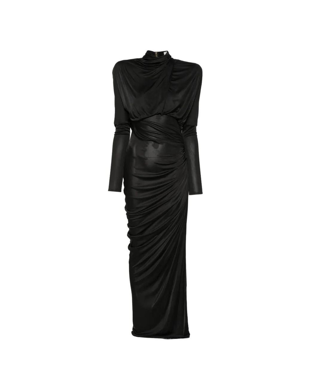 Balmain Black Gathered Open-Back Maxi Dress