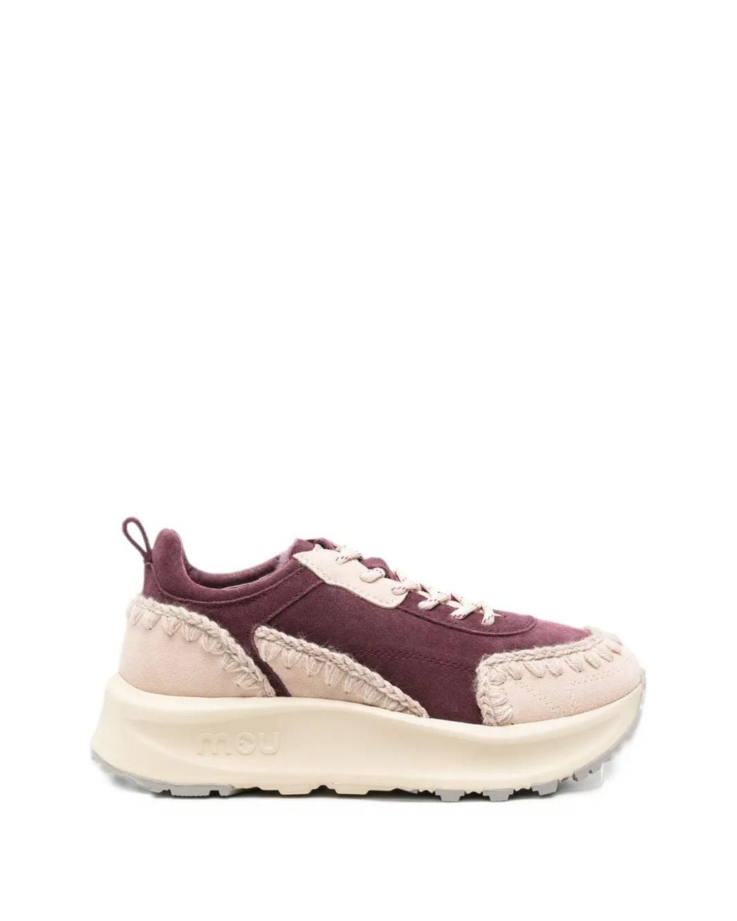 Mou Pink Crochet-Trim Suede Sneakers
