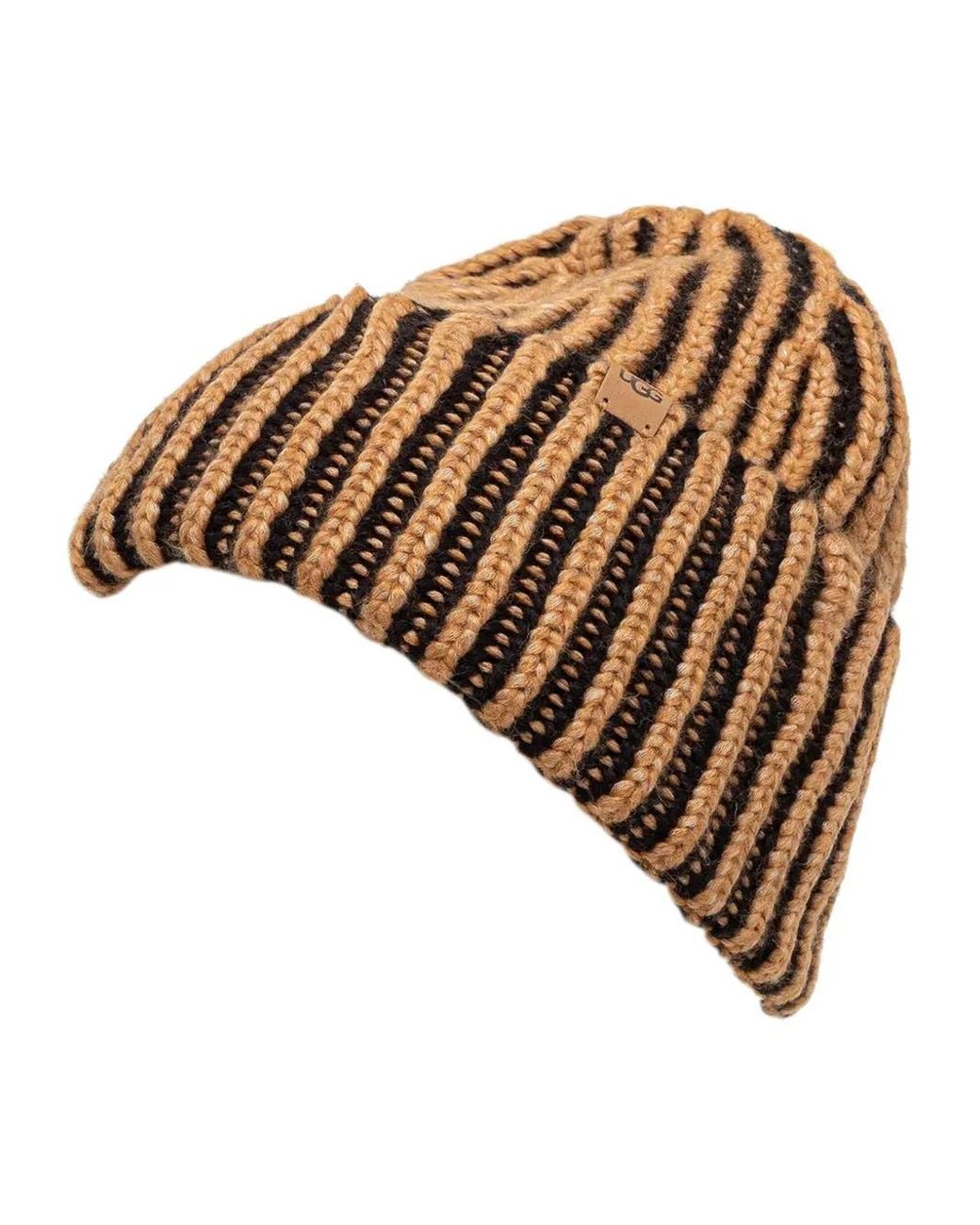 Ugg Brown Gestreifte Mütze mit Logo-Patch