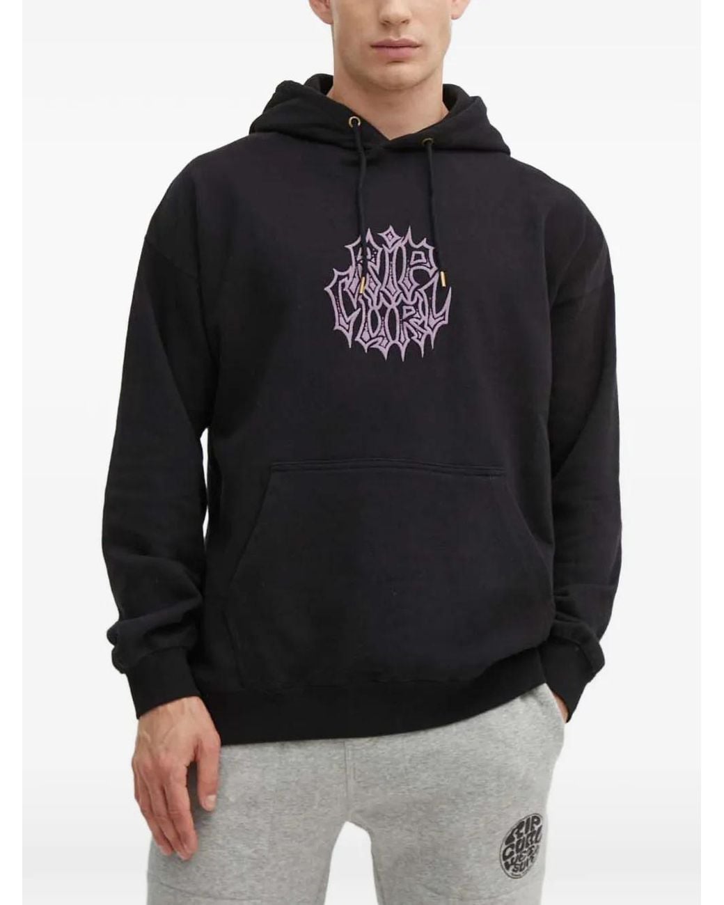 Rip Curl Black Logo-Print Drawstring Hoodie for men