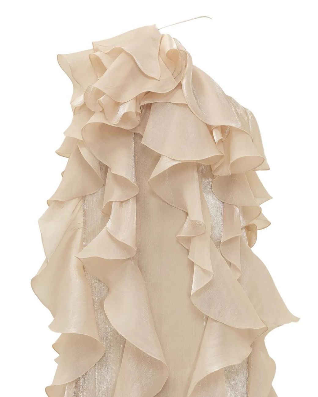 ACTUALEE Natural Ruffled Sleeveless Maxi Dress