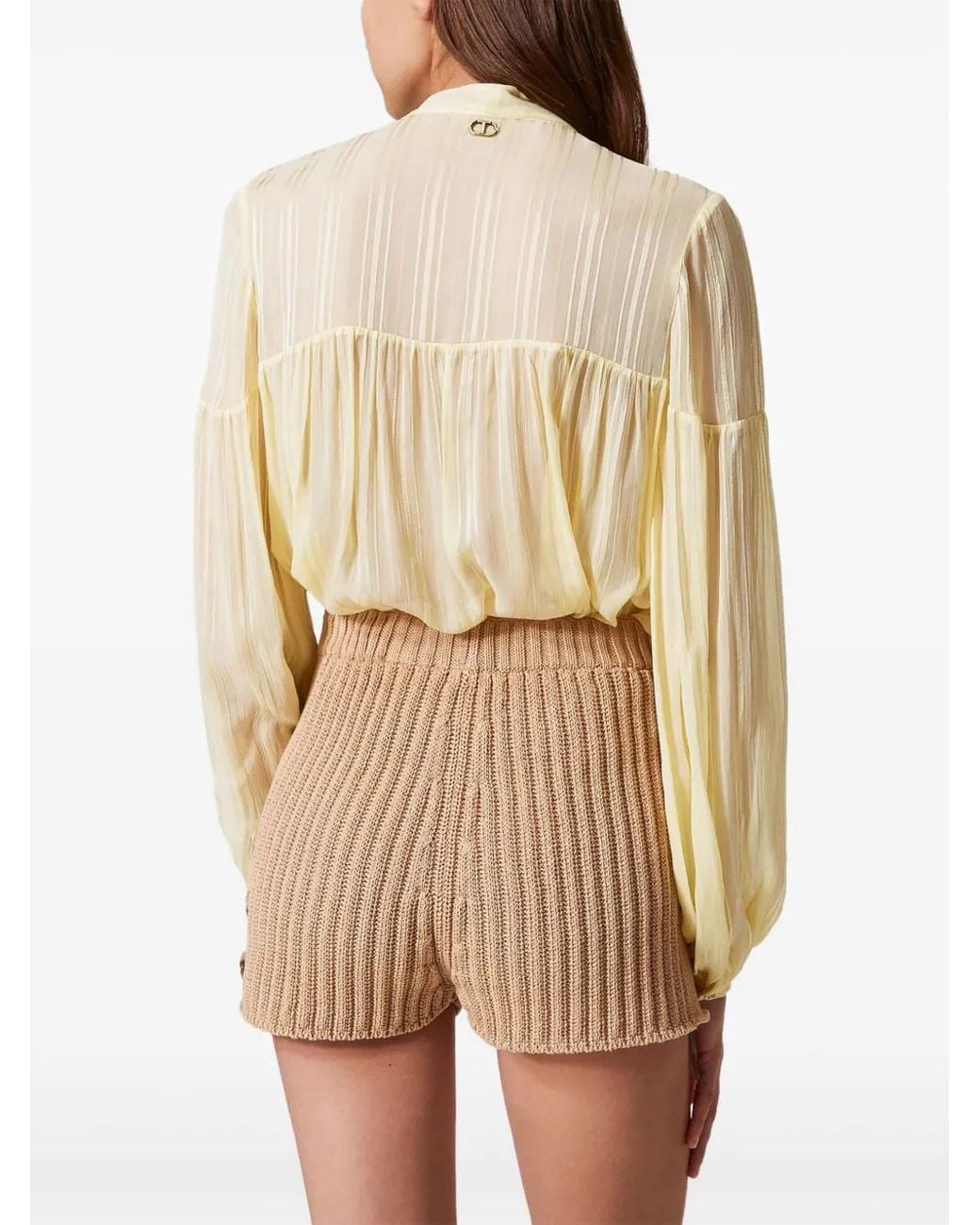 Twinset Natural Button-Detail Ribbed-Knit Shorts