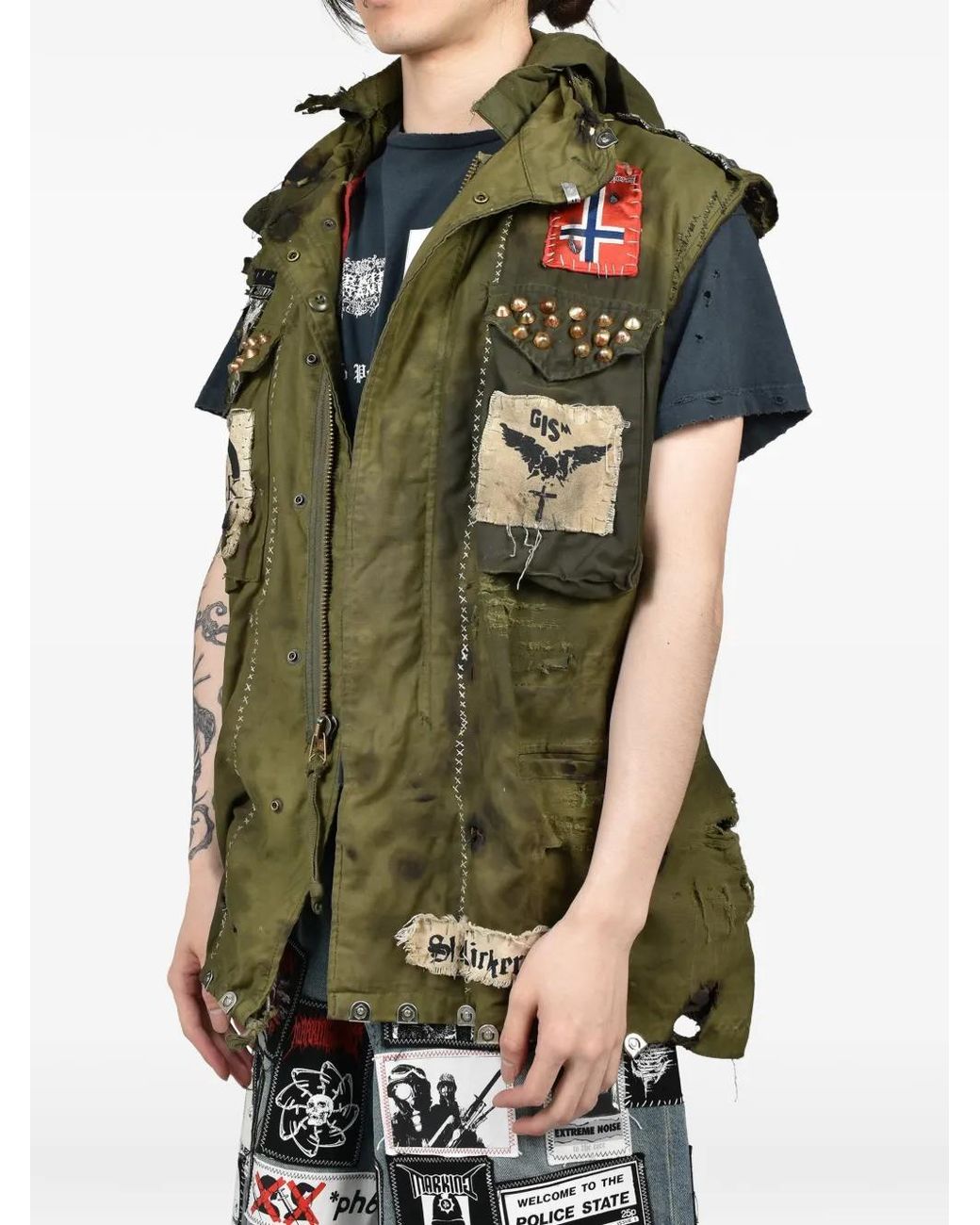 Marking Distance Green Gulag Patchwork Studded Gilet for men