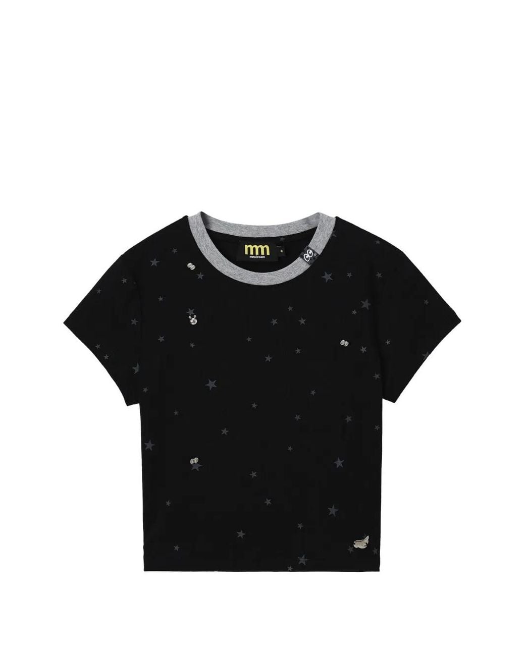 Mini Cream Black Star Print Ribbed T-Shirt