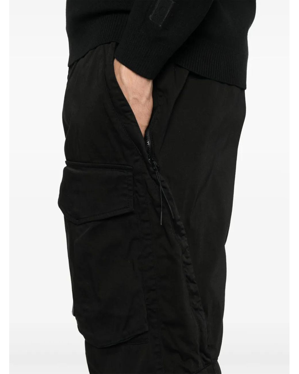 C P Company Black Contemporary Trousers With Elasticated Waistband And Zip Pockets for men