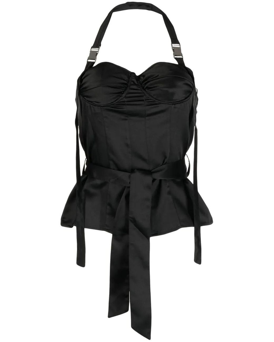 ROKH Black Bustier-Detail Halterneck Top