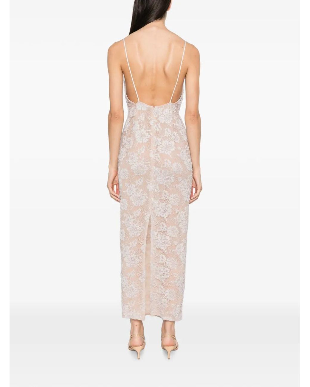 Alessandra Rich White Lace Slip Dress With Sequin-Embroidered Ruffle