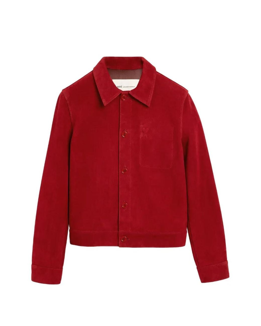 AMI Red Veste En Cuir Suédé À Logo Ami De Cœur for men