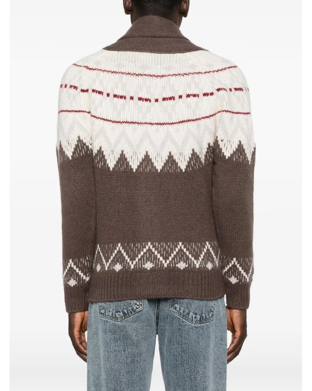 Eleventy Brown Fair Isle Shawl-Collar Cardigan for men
