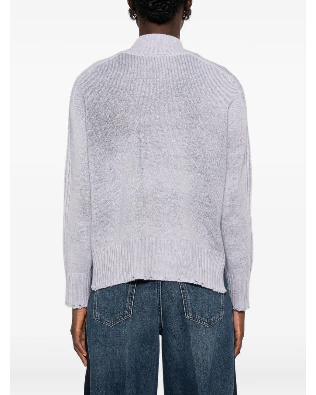 AROVESCIO Gray Distressed-Effect Ribbed-Sleeve Sweater