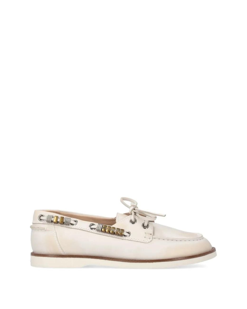 Pinko Natural Bead-Embellished Leather Loafers