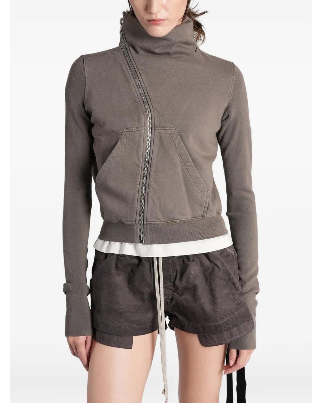 Rick Owens Gray Mountain Asymmetric-Zip Sweatshirt