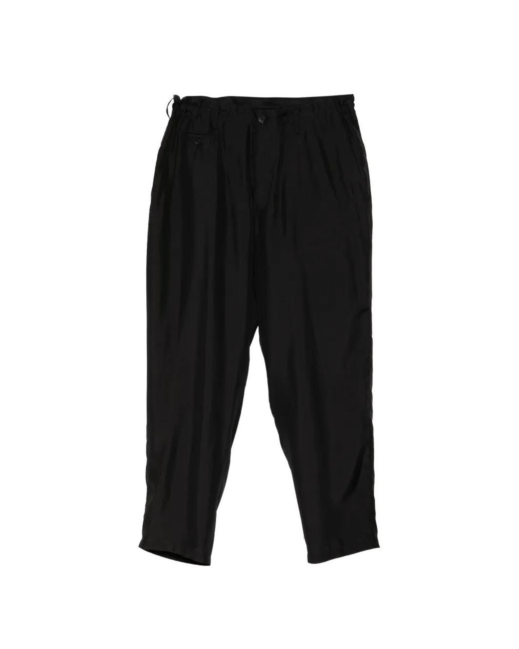 Yohji Yamamoto Black Elasticated-Waistband Tapered Trousers for men