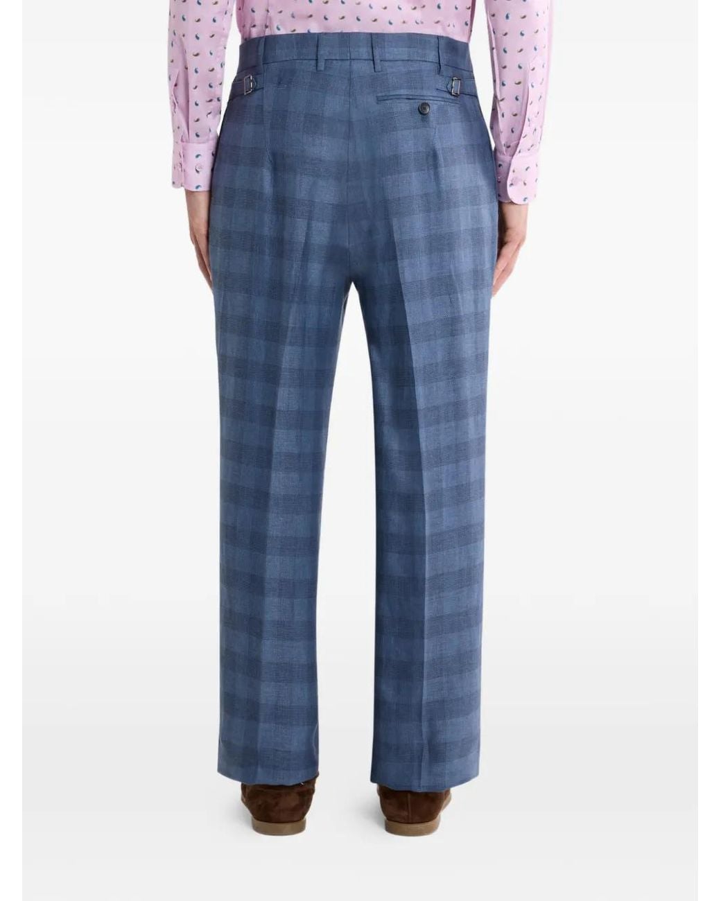 Etro Blue Checked Trousers for men