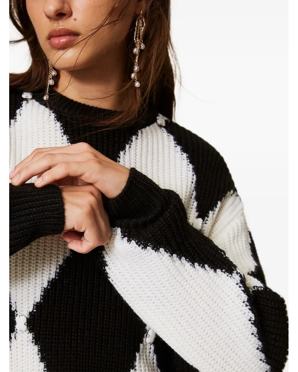 Twinset Black Pull En Laine Mélangée À Motif De Losanges