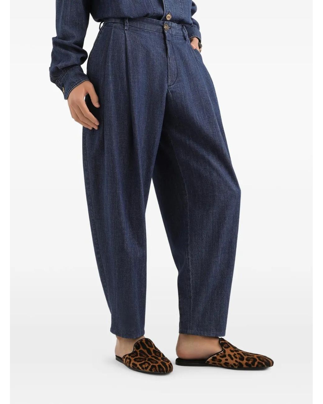 Dolce & Gabbana Blue Button-Fastening Pleated Jeans for men