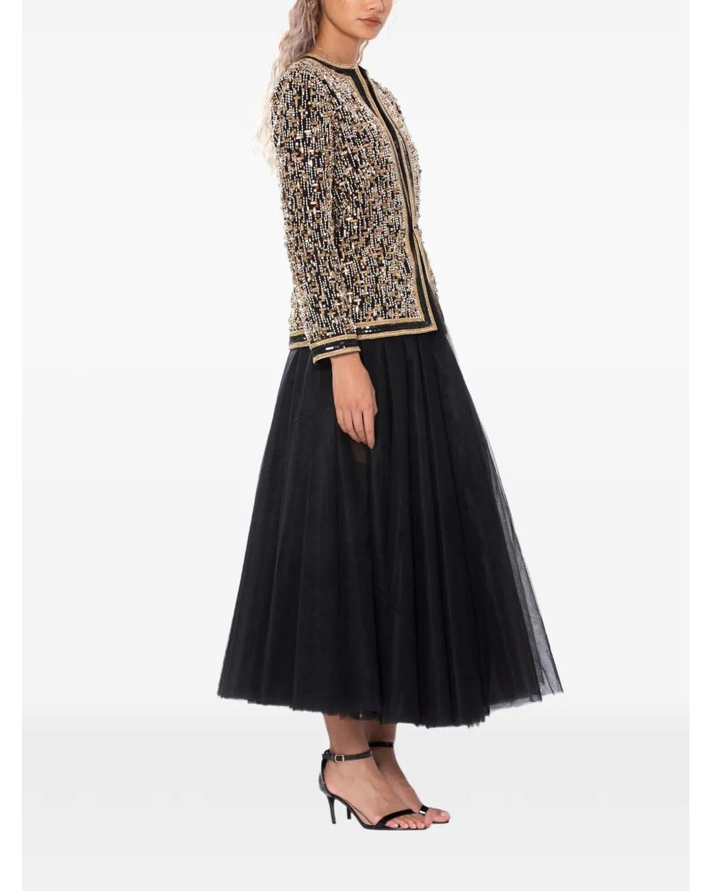 Dina Melwani White Crystal-Embellished Bead-Embroidered Jacket