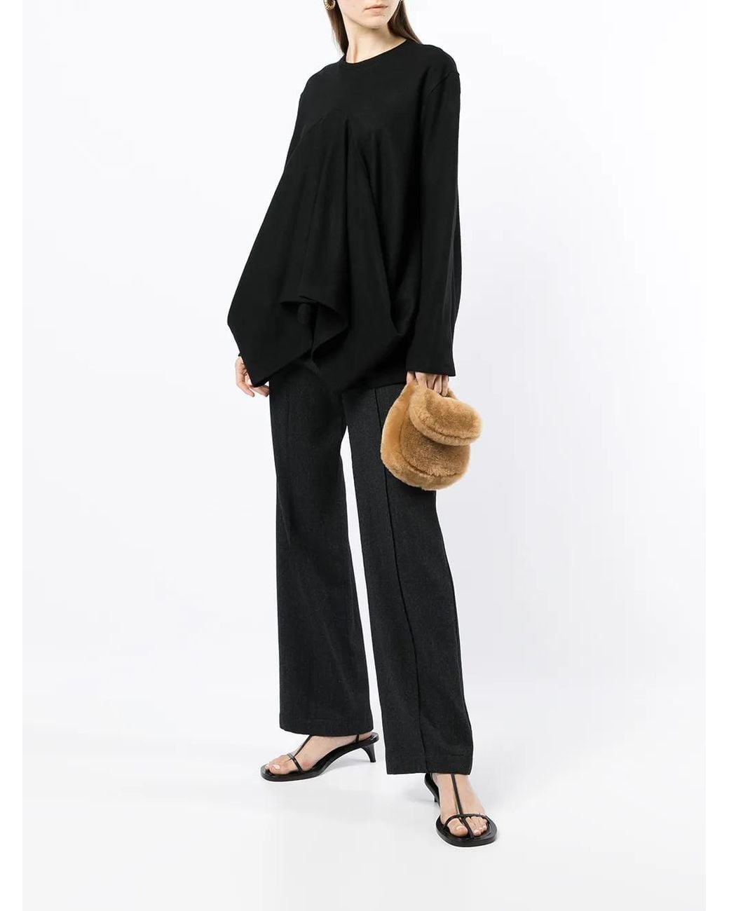 Goen.J Black Structured Draped Jersey Top