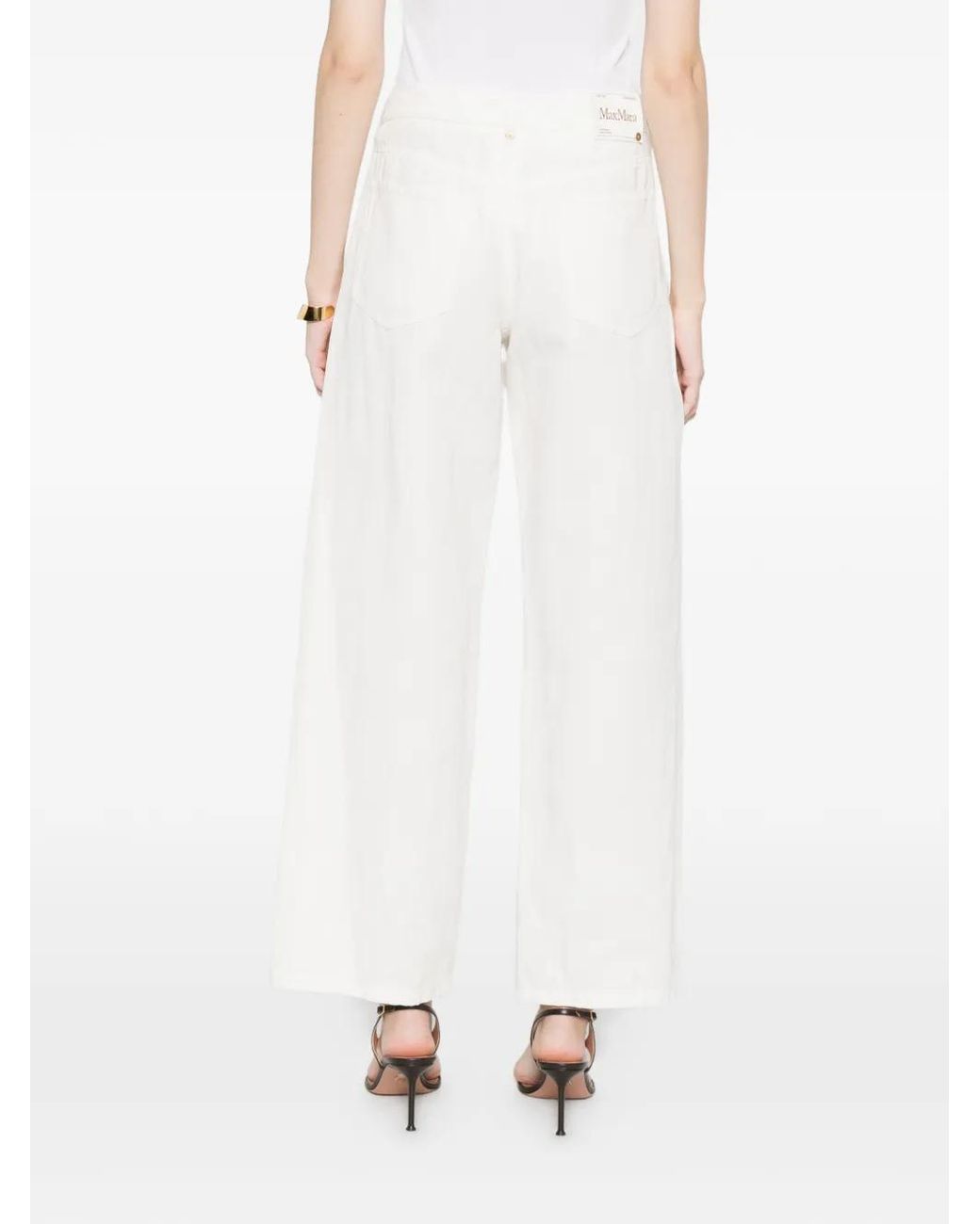 Max Mara White Cotton And Linen Pants