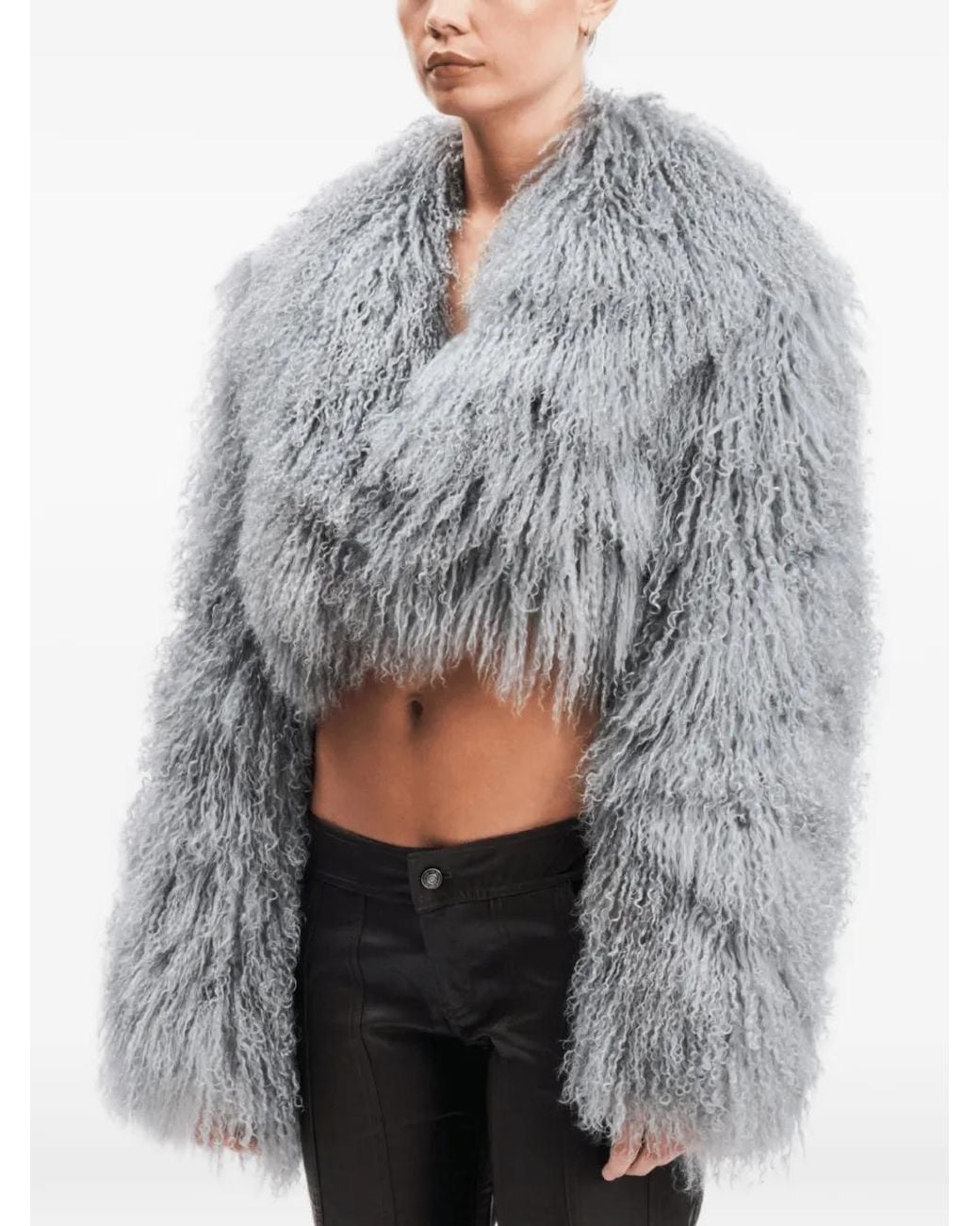 OW Collection Gray Celia Cropped Fur Jacket
