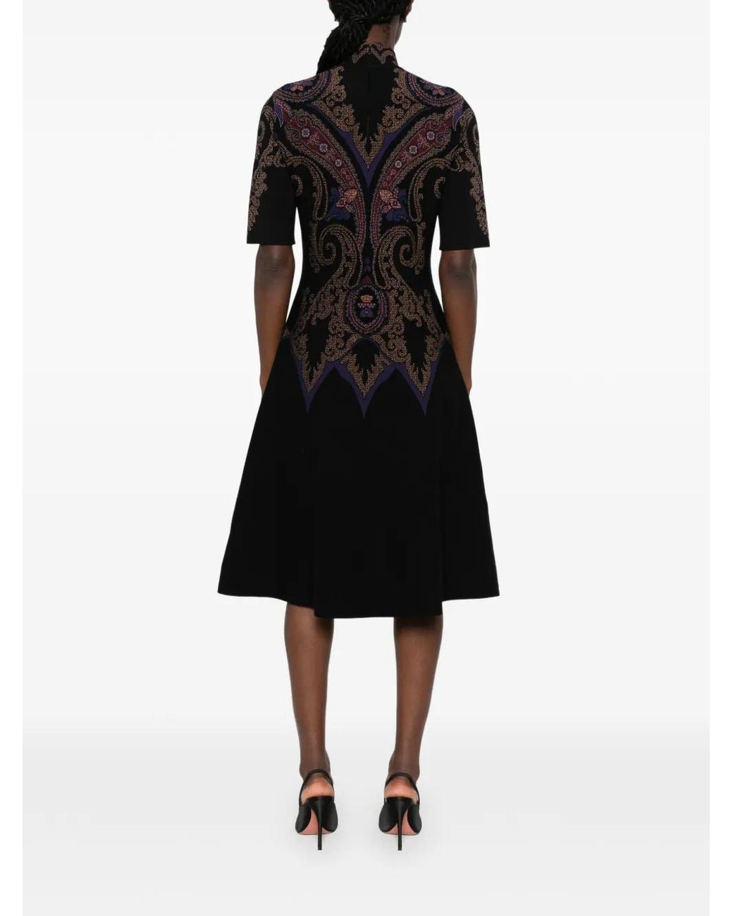 Etro Black Robe Mi-Longue À Motif Cachemire